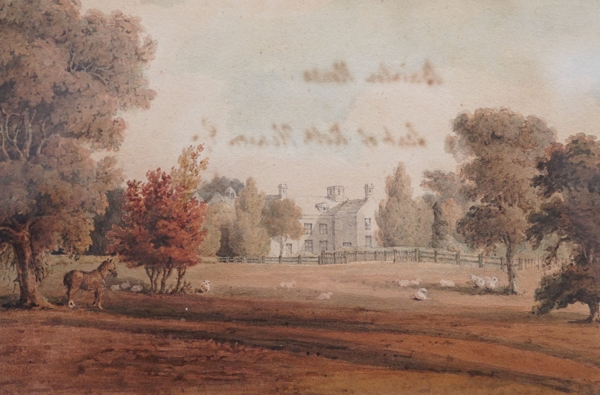 James Robert Thompson, Bainton House, Cambridgeshire, pen and watercolour, signed and inscribed on verso, 10 x 15.25cm